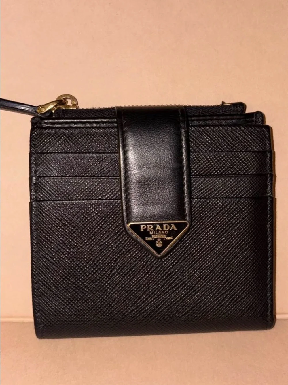 Prada small saffiano and smooth leather wallet
